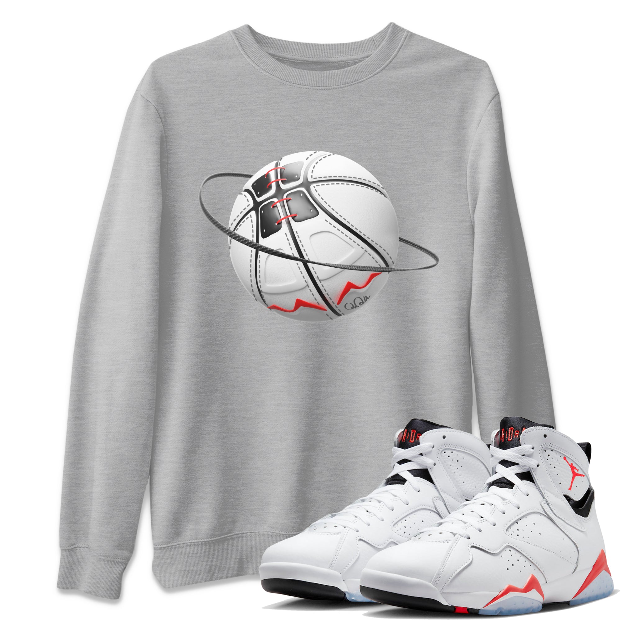 Air Jordan 7 Infrared Sneaker Match Tees Basketball Planet Sneaker Tees AJ7 Infrared Sneaker Release Tees Unisex Shirts Heather Grey 1