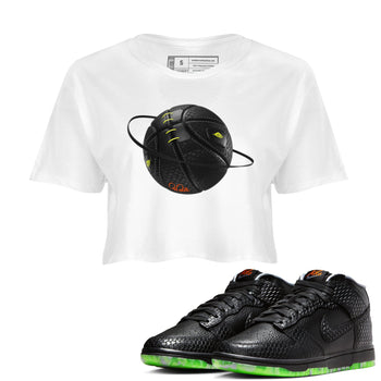 Dunk Mid Premium shirt to match jordans Basketball Planet sneaker tees halloween horror nights Nike Dunk Halloween SNRT Sneaker Release Tees White 1 Crop T-Shirt