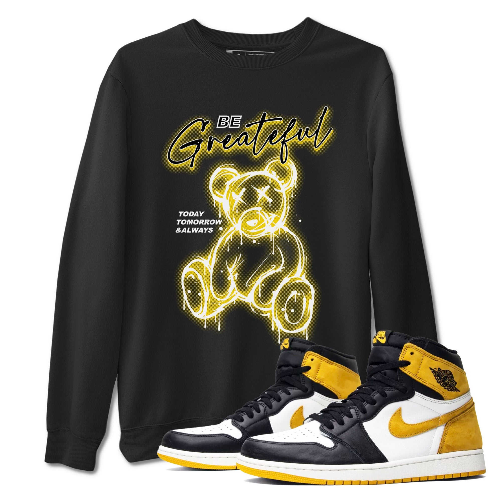 AJ1 Yellow Ochre shirt to match jordans Be Grateful sneaker tees Air Jordan 1 Yellow Ochre SNRT Sneaker Release Tees unisex cotton Black 1 crew neck shirt