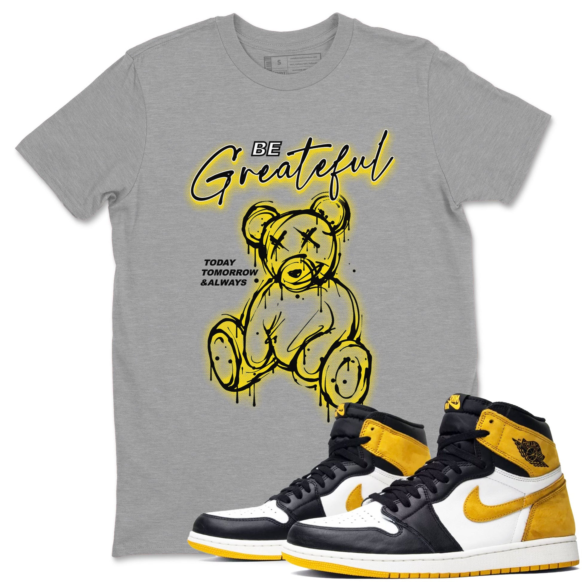 AJ1 Yellow Ochre shirt to match jordans Be Grateful sneaker tees Air Jordan 1 Yellow Ochre SNRT Sneaker Release Tees unisex cotton Heather Grey 1 crew neck shirt