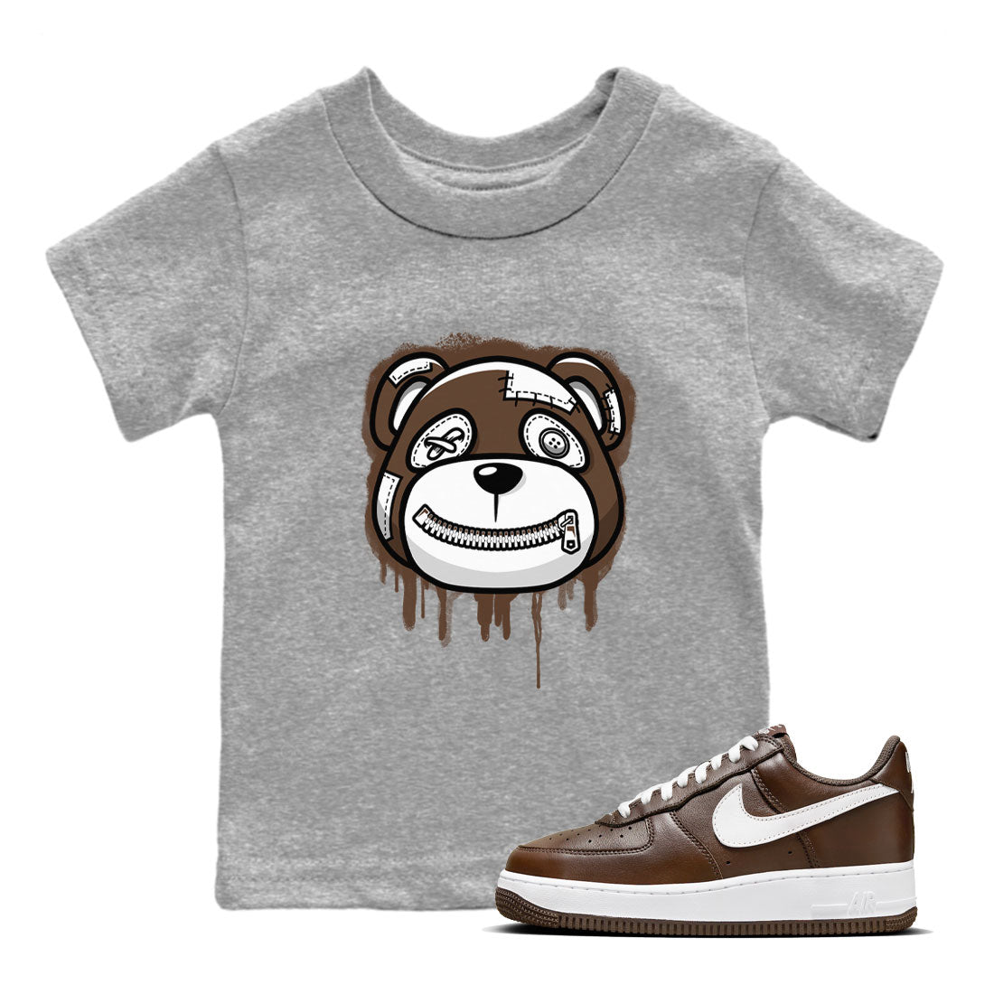 AF1 Chocolate shirt to match jordans Bear Face sneaker tees Air Force 1 Chocolate SNRT Sneaker Tees Youth Kid's Baby Shirt Heather Grey 1 T-Shirt