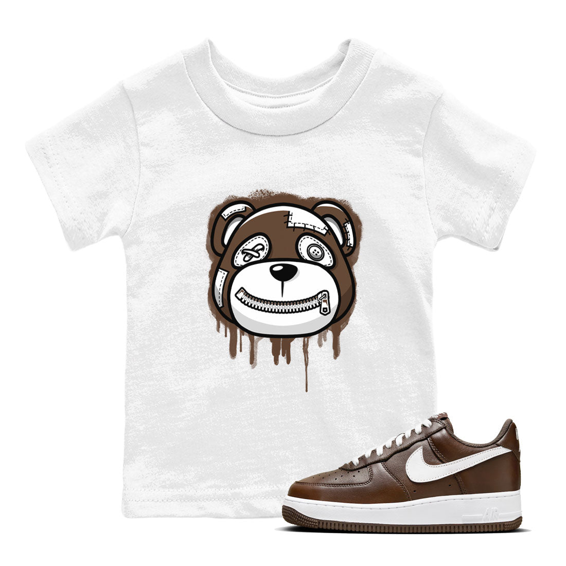 AF1 Chocolate shirt to match jordans Bear Face sneaker tees Air Force 1 Chocolate SNRT Sneaker Tees Youth Kid's Baby Shirt White 1 T-Shirt