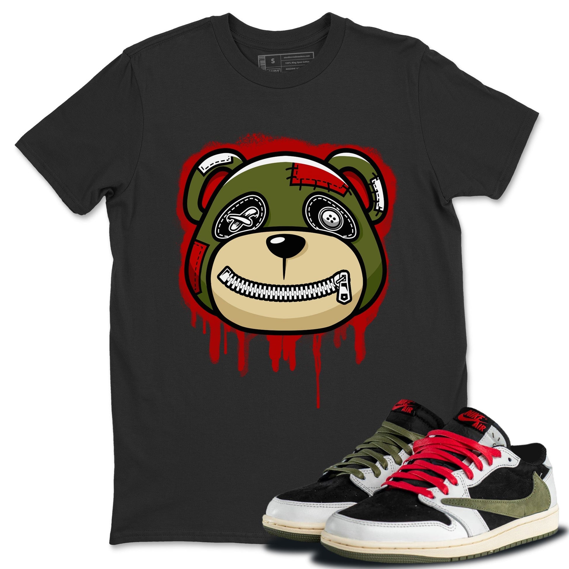 Jordan 1 Travis Scott Olive Sneaker Match Tees Bear Face Sneaker Tees Jordan 1 Travis Scott Olive Sneaker Release Tees Unisex Shirts