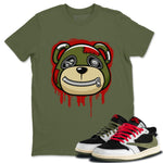 Jordan 1 Travis Scott Olive Sneaker Match Tees Bear Face Sneaker Tees Jordan 1 Travis Scott Olive Sneaker Release Tees Unisex Shirts