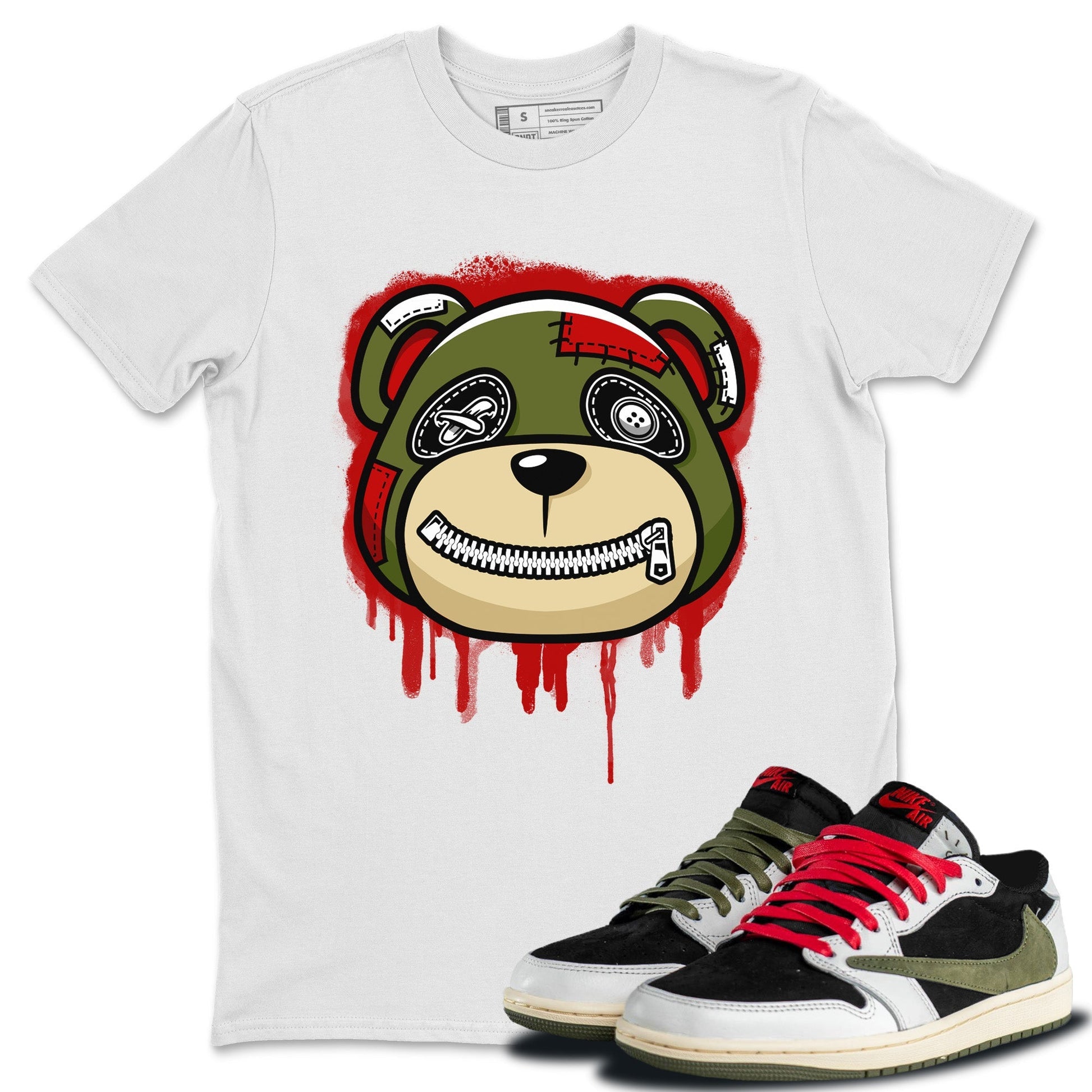 Jordan 1 Travis Scott Olive Sneaker Match Tees Bear Face Sneaker Tees Jordan 1 Travis Scott Olive Sneaker Release Tees Unisex Shirts