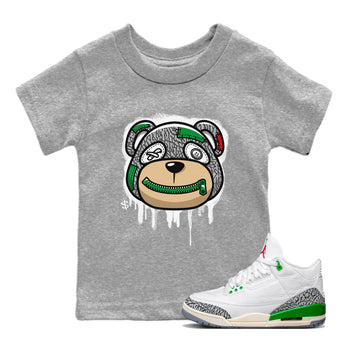 Air Jordan 3 Lucky Green Sneaker Match Tees Bear Face Sneaker Tees Jordan 3 Retro Lucky Green Sneaker Release Tees Kids Shirts Heather Grey 1