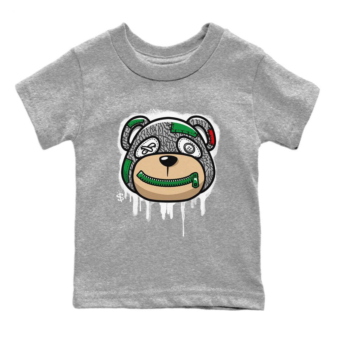 Air Jordan 3 Lucky Green Sneaker Match Tees Bear Face Sneaker Tees Jordan 3 Retro Lucky Green Sneaker Release Tees Kids Shirts Heather Grey 2