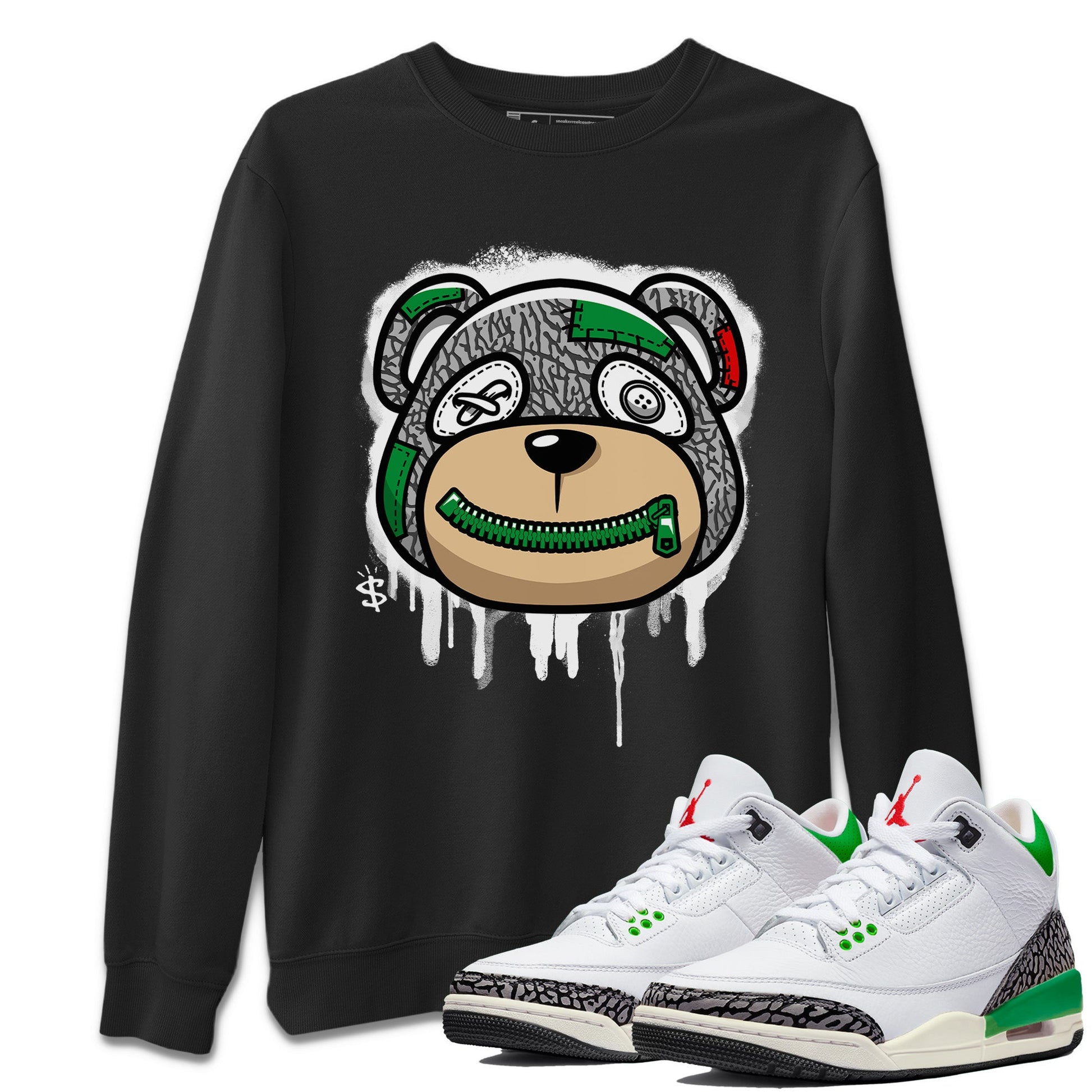 Air Jordan 3 Lucky Green Sneaker Match Tees Bear Face Sneaker Tees Jordan 3 Retro Lucky Green Sneaker Release Tees Unisex Shirts Black 1