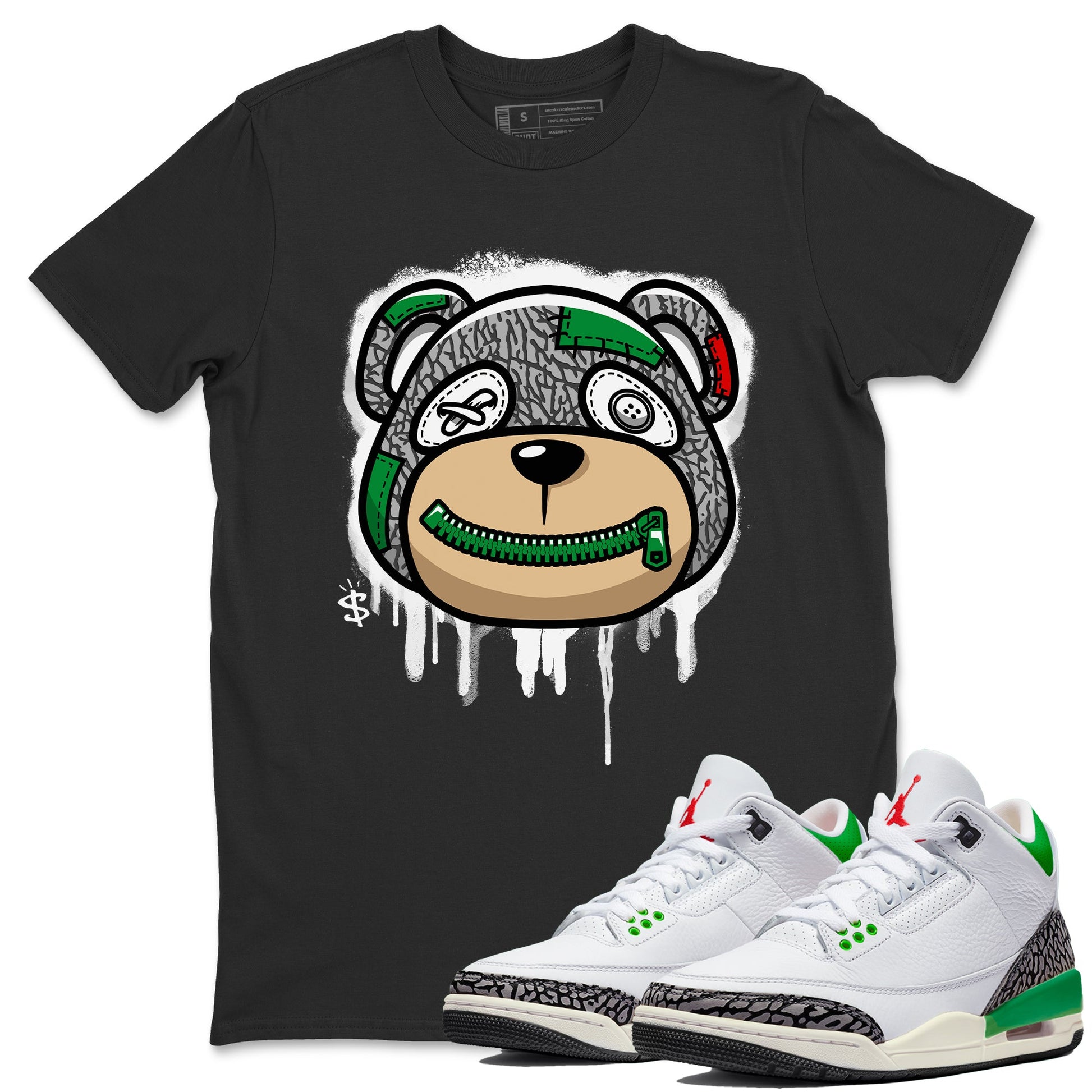 Air Jordan 3 Lucky Green Sneaker Match Tees Bear Face Sneaker Tees Jordan 3 Retro Lucky Green Sneaker Release Tees Unisex Shirts Black 1