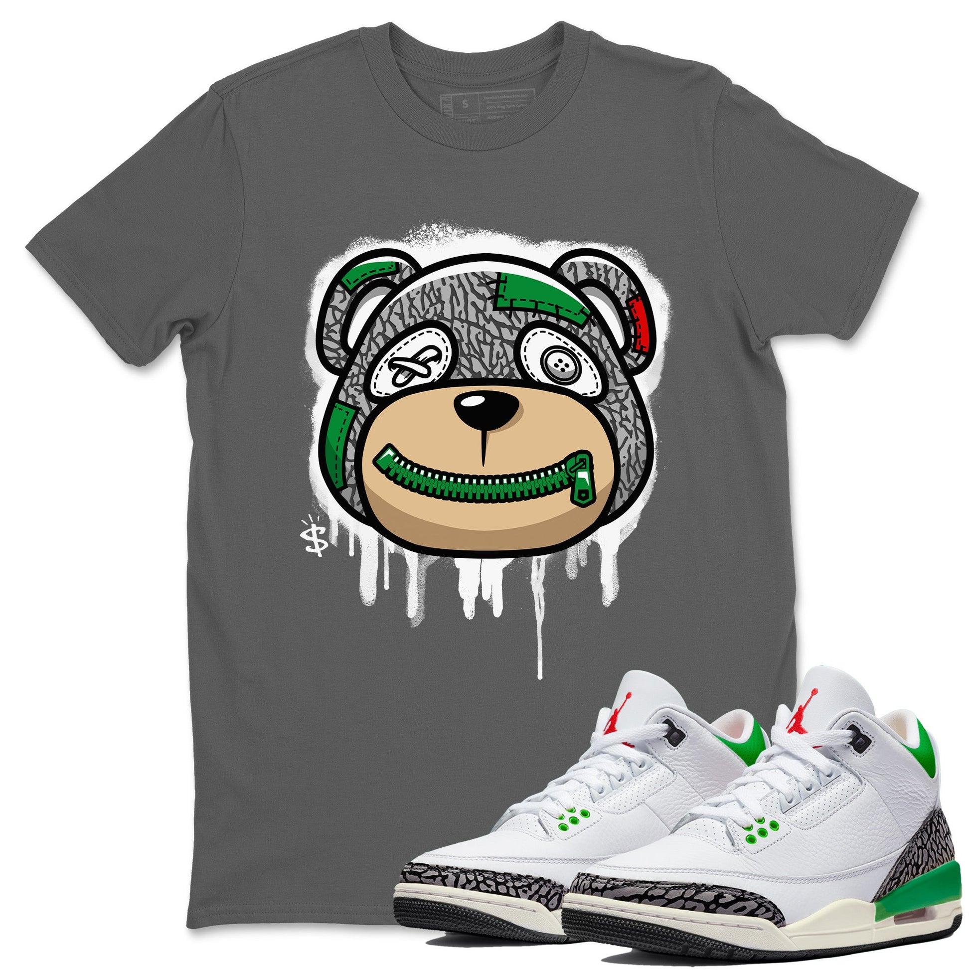 Air Jordan 3 Lucky Green Sneaker Match Tees Bear Face Sneaker Tees Jordan 3 Retro Lucky Green Sneaker Release Tees Unisex Shirts Cool Grey 1