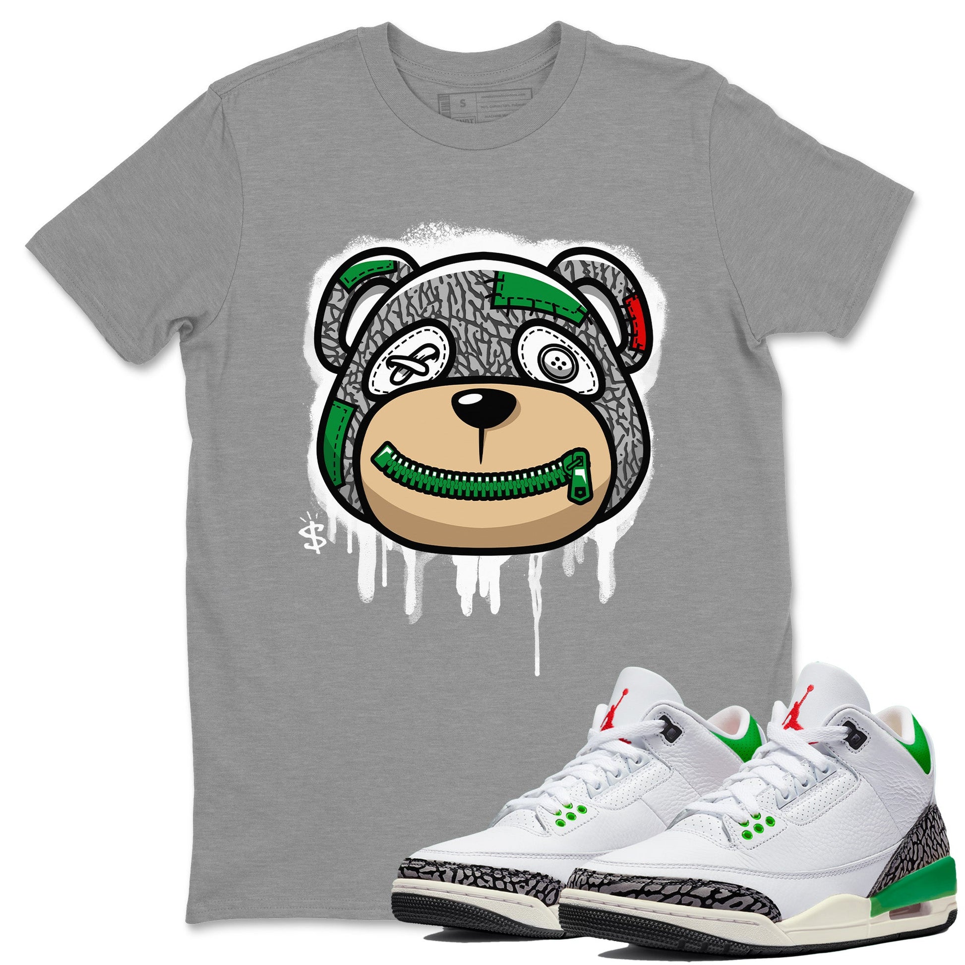 Air Jordan 3 Lucky Green Sneaker Match Tees Bear Face Sneaker Tees Jordan 3 Retro Lucky Green Sneaker Release Tees Unisex Shirts Heather Grey 1