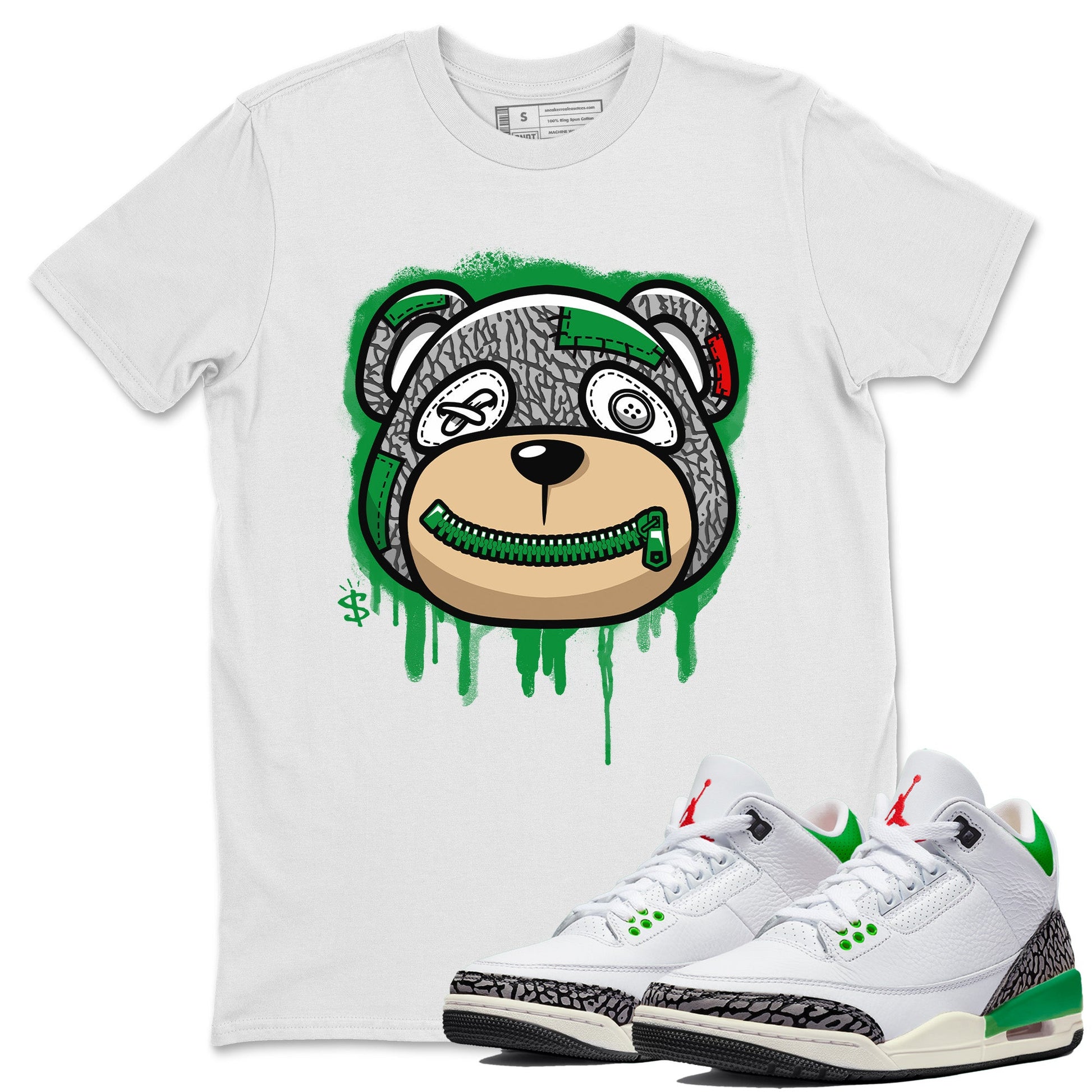 Air Jordan 3 Lucky Green Sneaker Match Tees Bear Face Sneaker Tees Jordan 3 Retro Lucky Green Sneaker Release Tees Unisex Shirts White 1