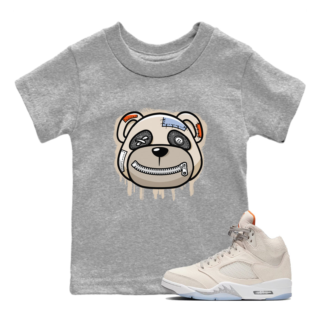 Air Jordan 5 Craft Sneaker Match Tees Bear Face Sneaker Tees Air Jordan 5 Craft Tee Kids Shirts Heather Grey 1