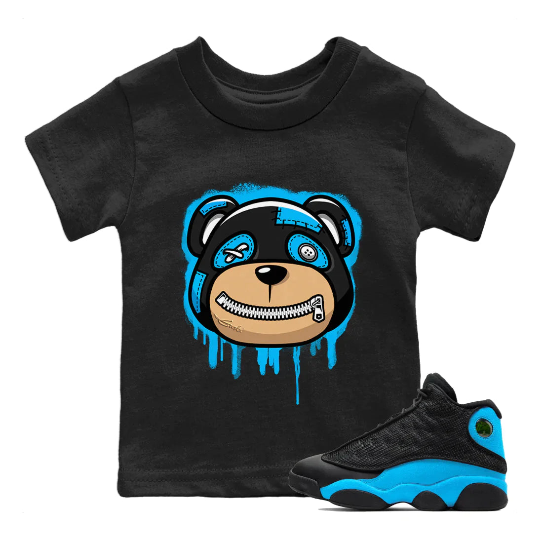 Jordan 13 UNC Sneaker Match Tees Bear Face Sneaker Tees Jordan 13 UNC Sneaker Release Tees Kids Shirts