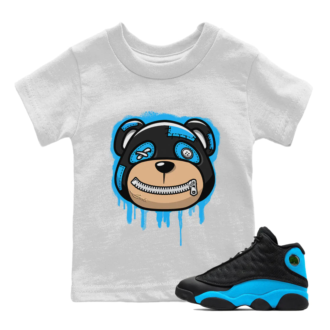 Jordan 13 UNC Sneaker Match Tees Bear Face Sneaker Tees Jordan 13 UNC Sneaker Release Tees Kids Shirts