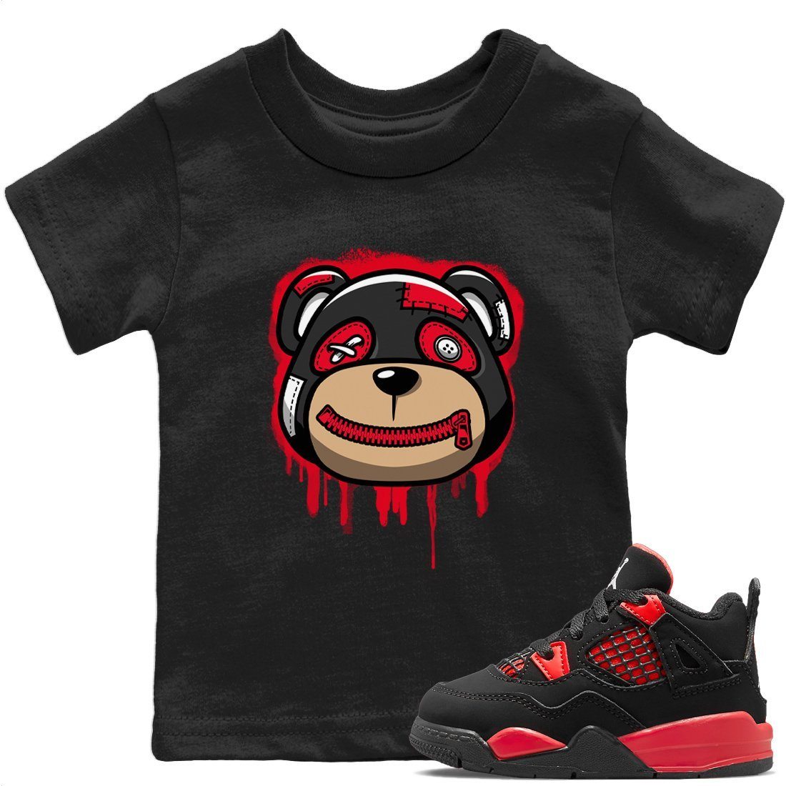 Jordan 4 Red Thunder Sneaker Match Tees Bear Face Sneaker Tees Jordan 4 Red Thunder Sneaker Release Tees Kids Shirts