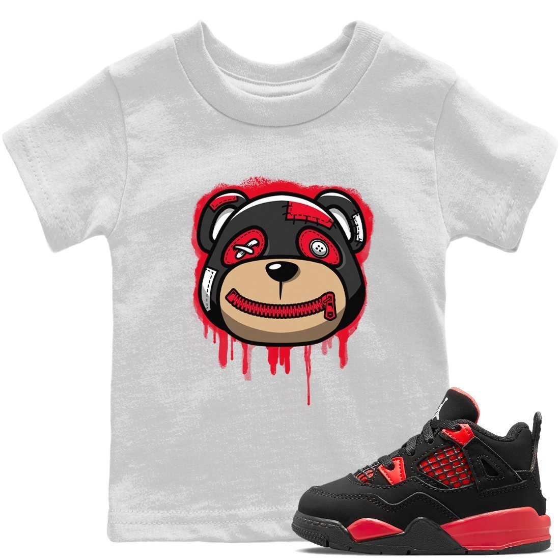Jordan 4 Red Thunder Sneaker Match Tees Bear Face Sneaker Tees Jordan 4 Red Thunder Sneaker Release Tees Kids Shirts