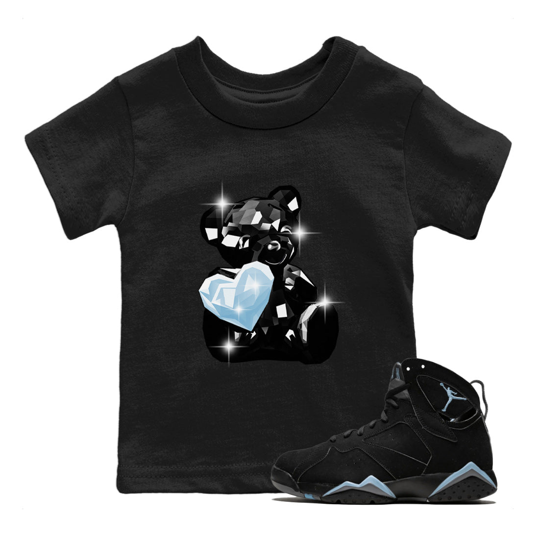 Air Jordan 7 Chambray Sneaker Match Tees Bear Germs Sneaker Tees AJ7 Chambray SNRT Sneaker Release Tees Kids Shirts Black 1