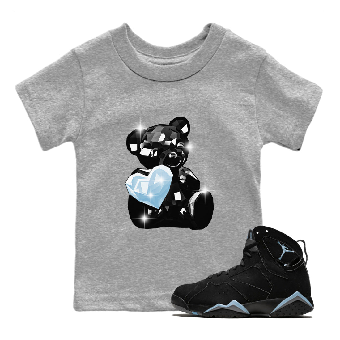 Air Jordan 7 Chambray Sneaker Match Tees Bear Germs Sneaker Tees AJ7 Chambray SNRT Sneaker Release Tees Kids Shirts Heather Grey 1