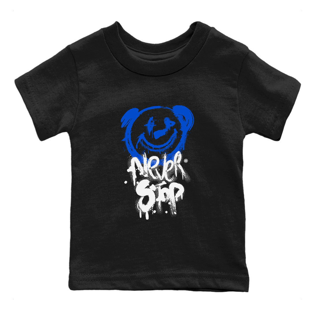 Air Jordan 1 Royal Reimagined shirt to match jordans Bear Never Stop sneaker tees Jordan 1 High OG Royal Reimagined SNRT Sneaker Tees Baby Toddler Black 2 T-Shirt