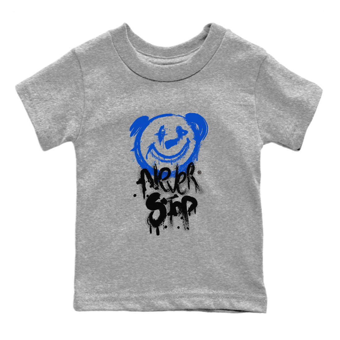 Air Jordan 1 Royal Reimagined shirt to match jordans Bear Never Stop sneaker tees Jordan 1 High OG Royal Reimagined SNRT Sneaker Tees Baby Toddler Heather Grey 2 T-Shirt