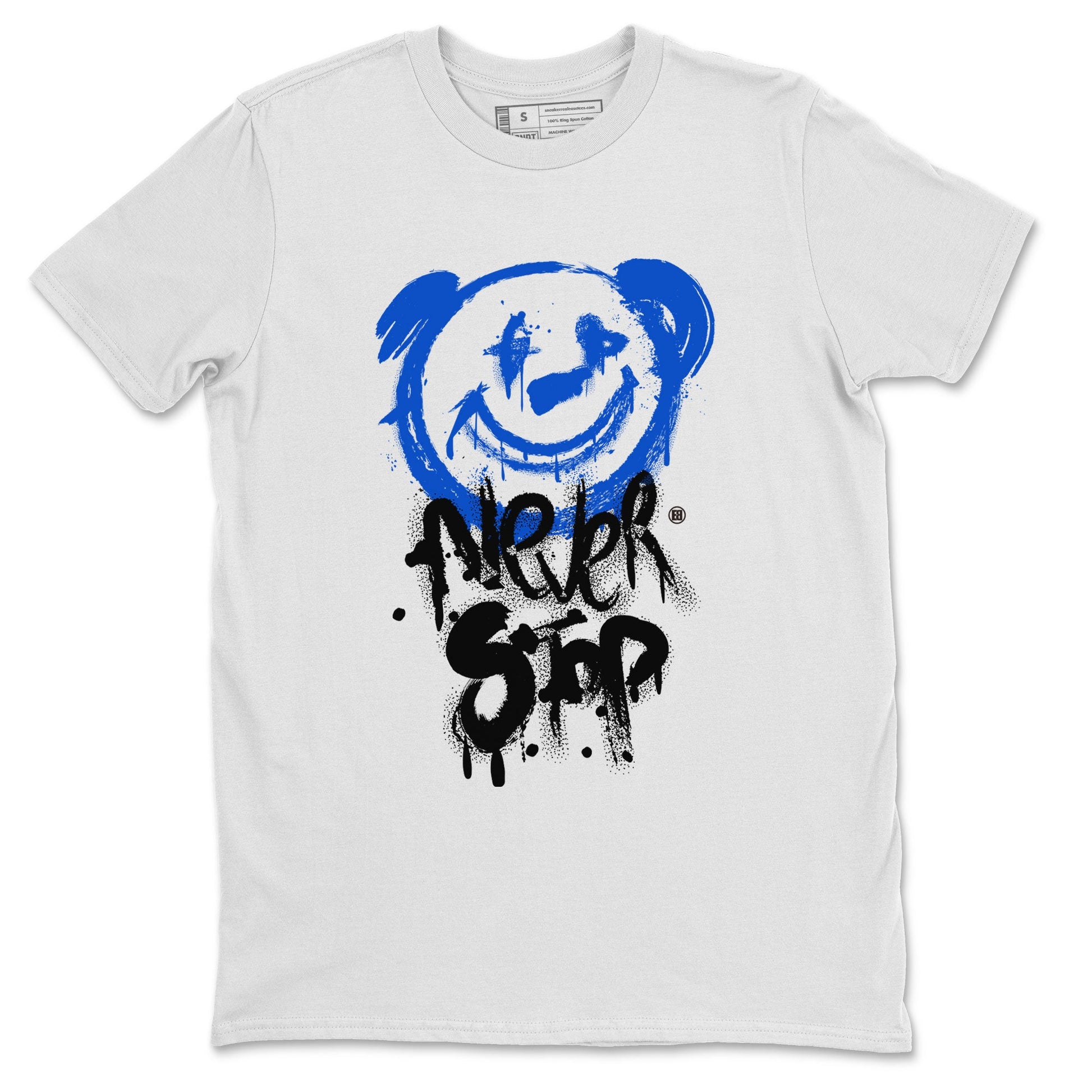 Air Jordan 1 Royal Reimagined shirt to match jordans Bear Never Stop sneaker tees Air Jordan 1 Royal Reimagined SNRT Sneaker Tees Streetwear Casual Fit White 2 T-Shirt