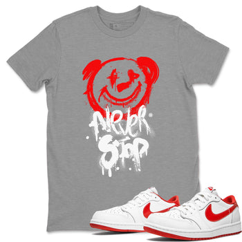 Jordan 1 University Red shirt to match jordans Bear Never Stop sneaker tees Air Jordan 1 University Red SNRT Sneaker Tees Streetwear Casual Fit Heather Grey 1 T-Shirt