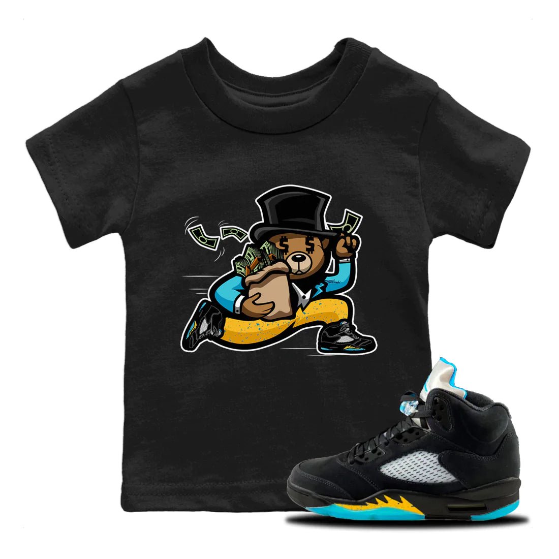 Jordan 5 Aqua Sneaker Match Tees Bear Steals Sneaker Tees Jordan 5 Aqua Sneaker Release Tees Kids Shirts