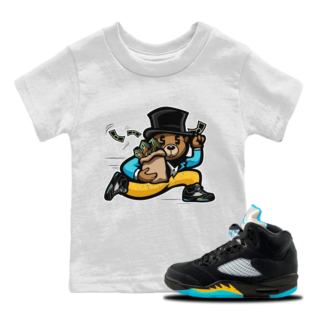 Jordan 5 Aqua Sneaker Match Tees Bear Steals Sneaker Tees Jordan 5 Aqua Sneaker Release Tees Kids Shirts