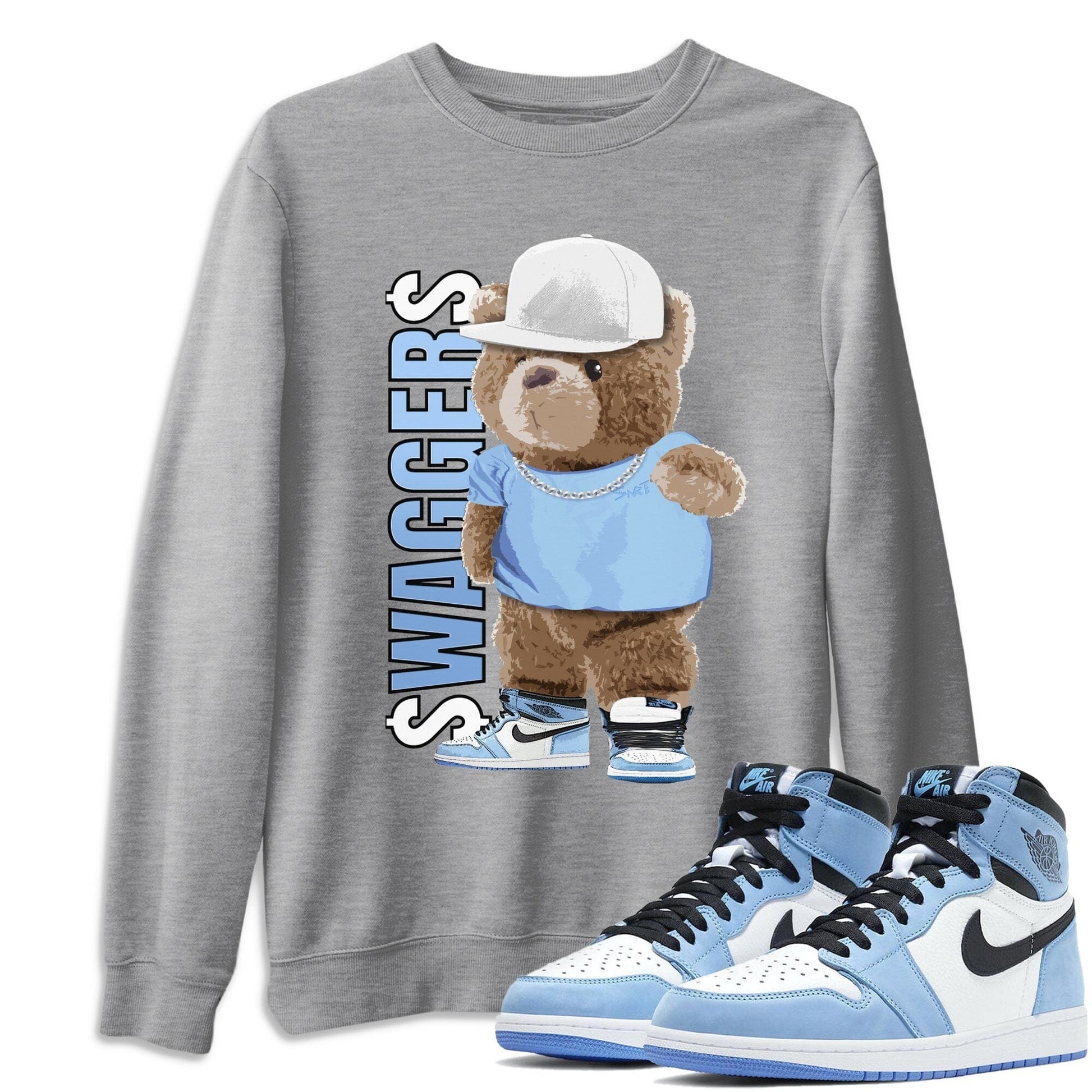 Jordan 1 University Blue Sneaker Match Tees Bear Swaggers Sneaker Tees Jordan 1 University Blue Sneaker Release Tees Unisex Shirts