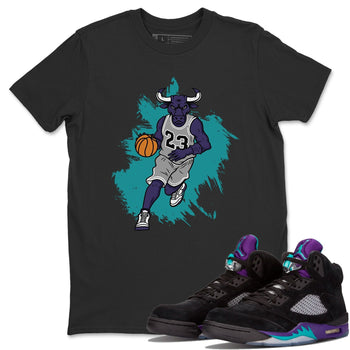 Jordan 5 Black Grape Sneaker Match Tees Bull Figure Sneaker Tees Jordan 5 Black Grape Sneaker Release Tees Unisex Shirts