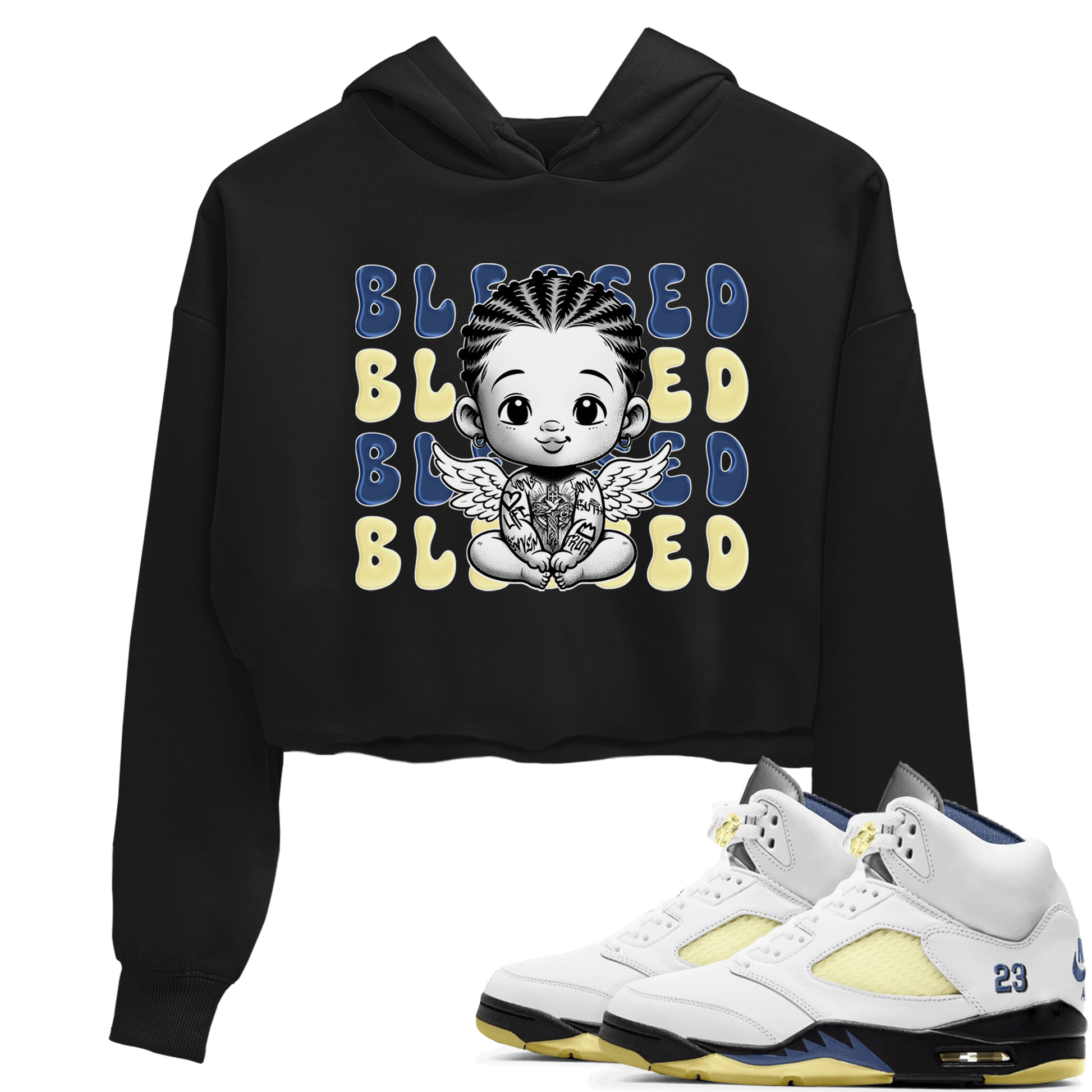 Jordan 5 A Ma Maniere x Dawn to match jordans Blessed Baby sneaker tees Air Jordan 5 A Ma Maniere x Photon Dust SNRT Sneaker Tees Sneaker Matching Cotton Shirt Black 1 crop length shirt