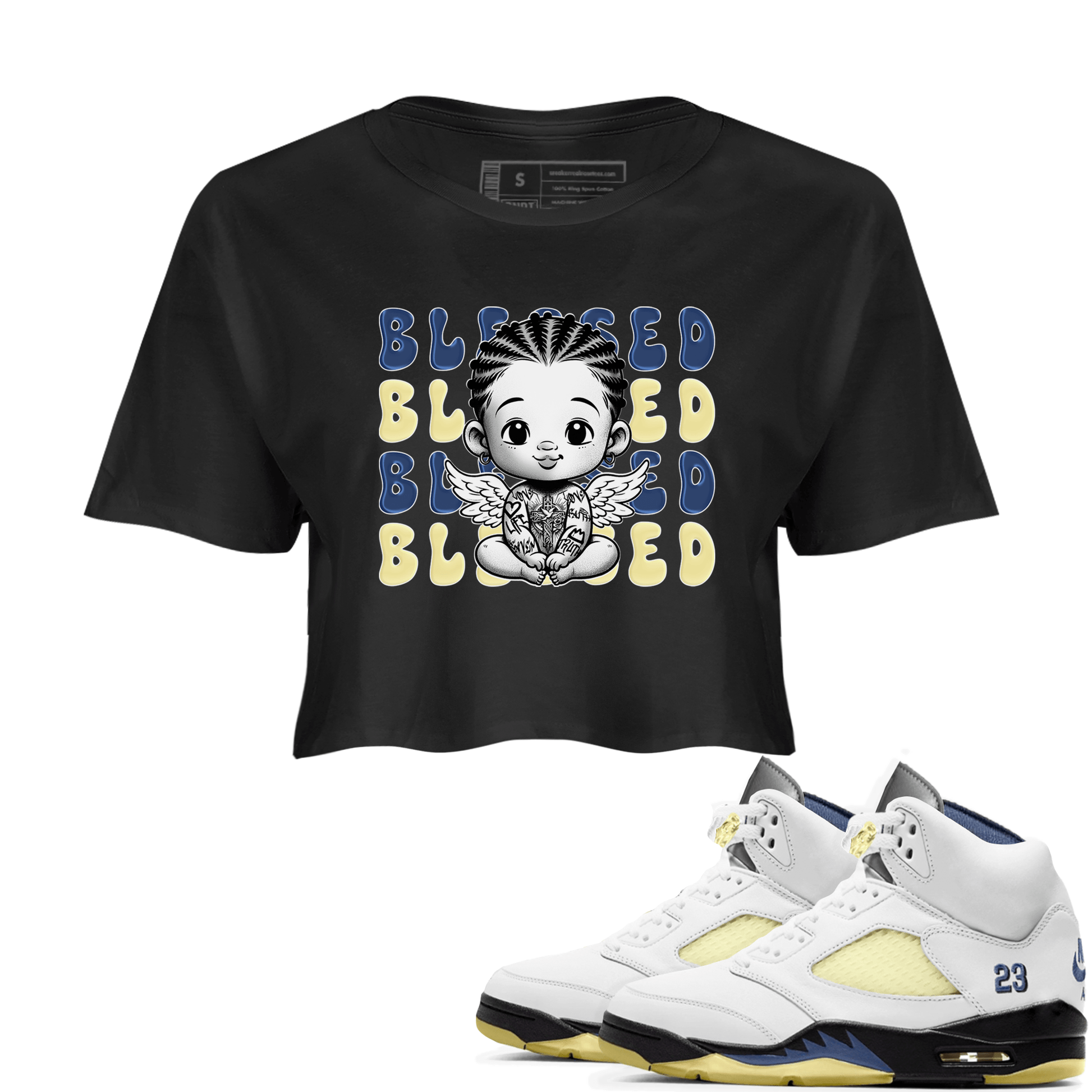 Jordan 5 A Ma Maniere x Dawn to match jordans Blessed Baby sneaker tees Air Jordan 5 A Ma Maniere x Photon Dust SNRT Sneaker Tees Sneaker Matching Cotton Shirt Black 1 crop length shirt