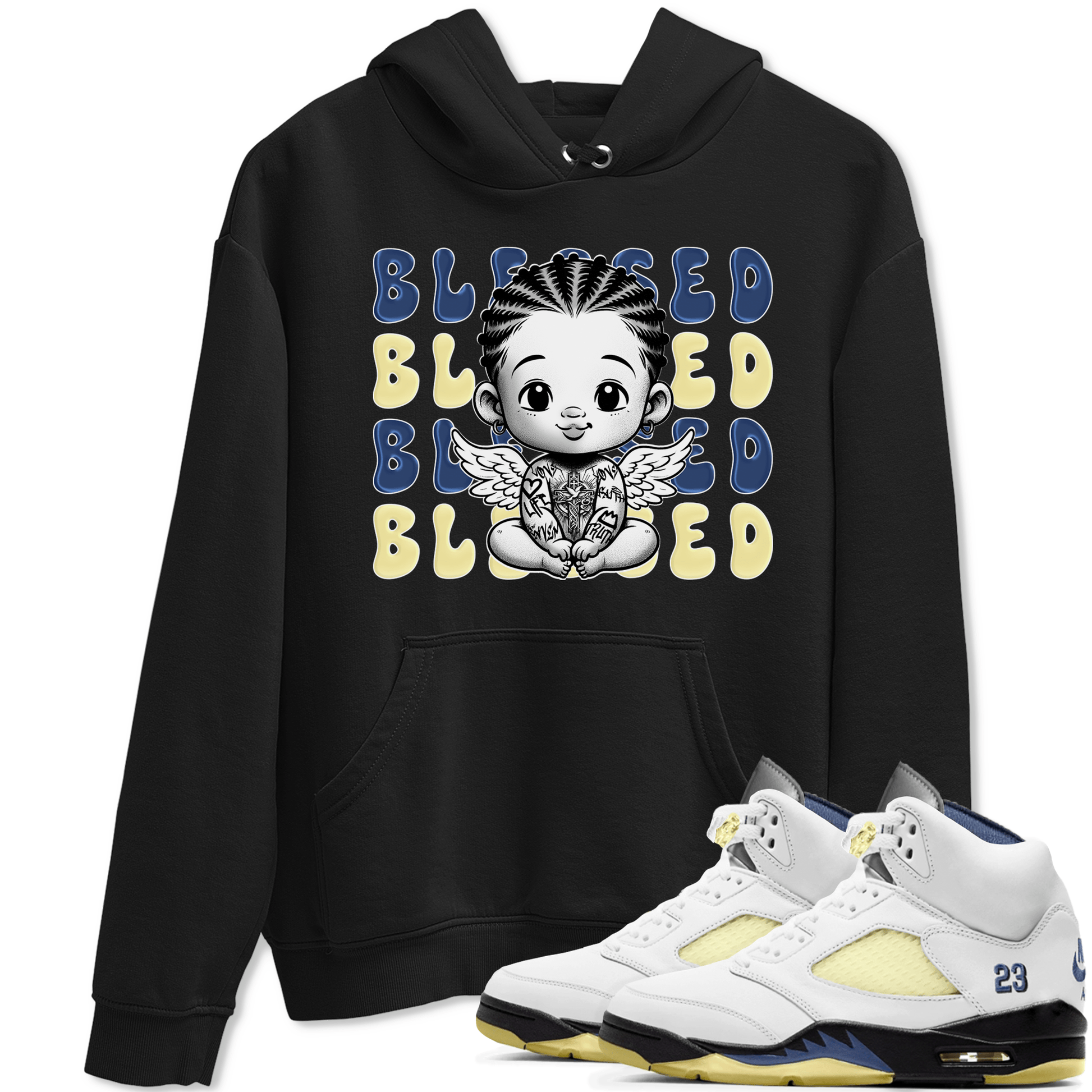Jordan 5 A Ma Maniere x Dawn to match jordans Blessed Baby sneaker tees Air Jordan 5 A Ma Maniere x Photon Dust SNRT Sneaker Tees Sneaker Matching Cotton Shirt unisex cotton Black 1 crew neck shirt