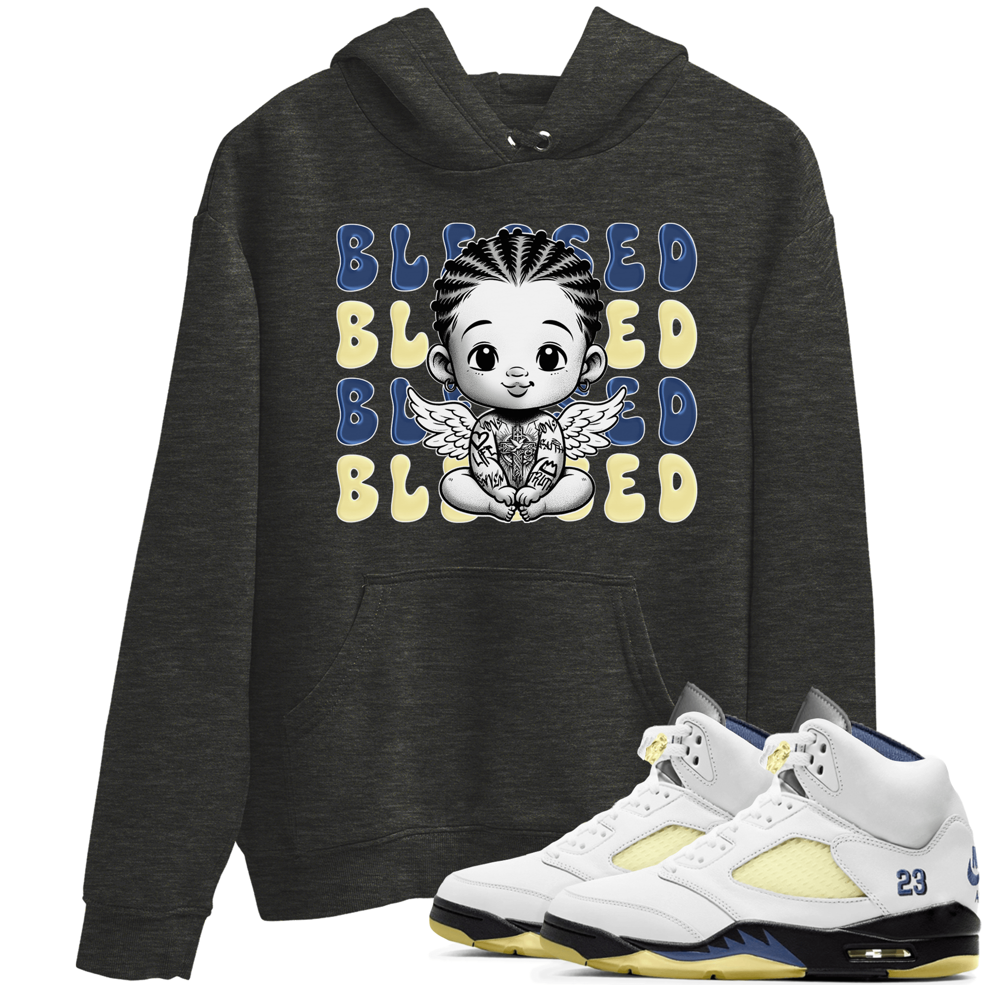 Jordan 5 A Ma Maniere x Dawn to match jordans Blessed Baby sneaker tees Air Jordan 5 A Ma Maniere x Photon Dust SNRT Sneaker Tees Sneaker Matching Cotton Shirt unisex cotton Charcoal Heather 1 crew neck shirt