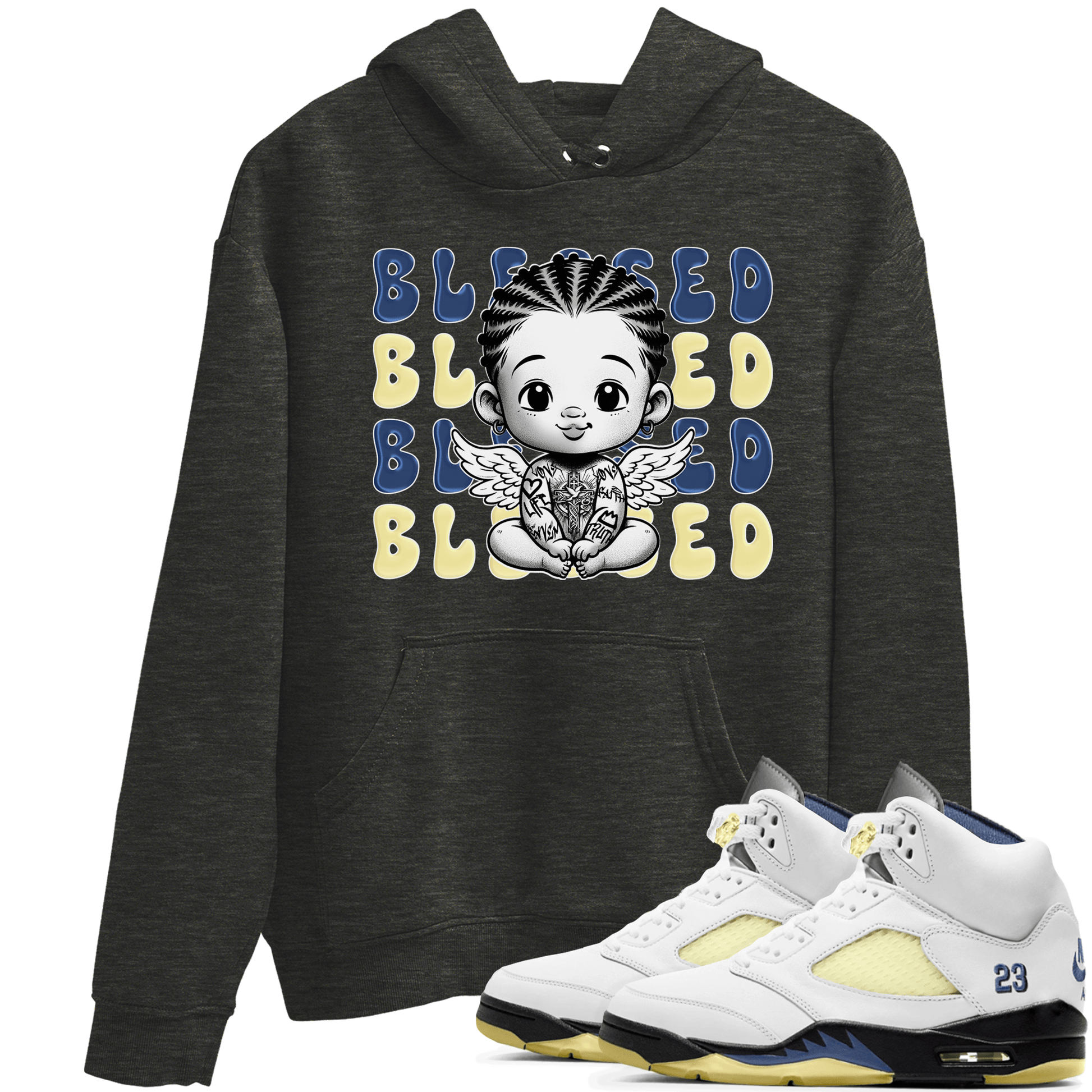 Jordan 5 A Ma Maniere x Dawn to match jordans Blessed Baby sneaker tees Air Jordan 5 A Ma Maniere x Photon Dust SNRT Sneaker Tees Sneaker Matching Cotton Shirt unisex cotton Charcoal Heather 1 crew neck shirt
