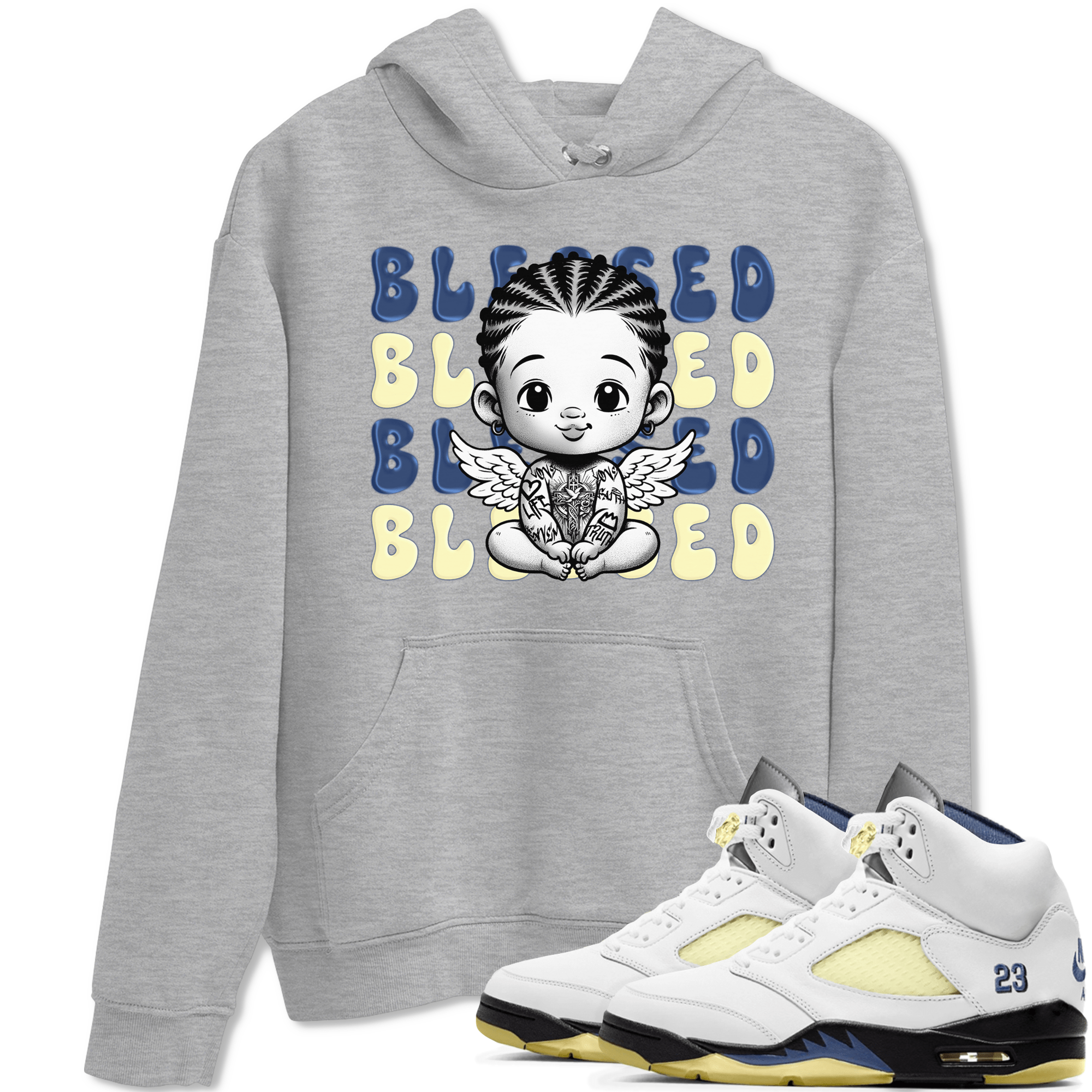 Jordan 5 A Ma Maniere x Dawn to match jordans Blessed Baby sneaker tees Air Jordan 5 A Ma Maniere x Photon Dust SNRT Sneaker Tees Sneaker Matching Cotton Shirt unisex cotton Heather Grey 1 crew neck shirt