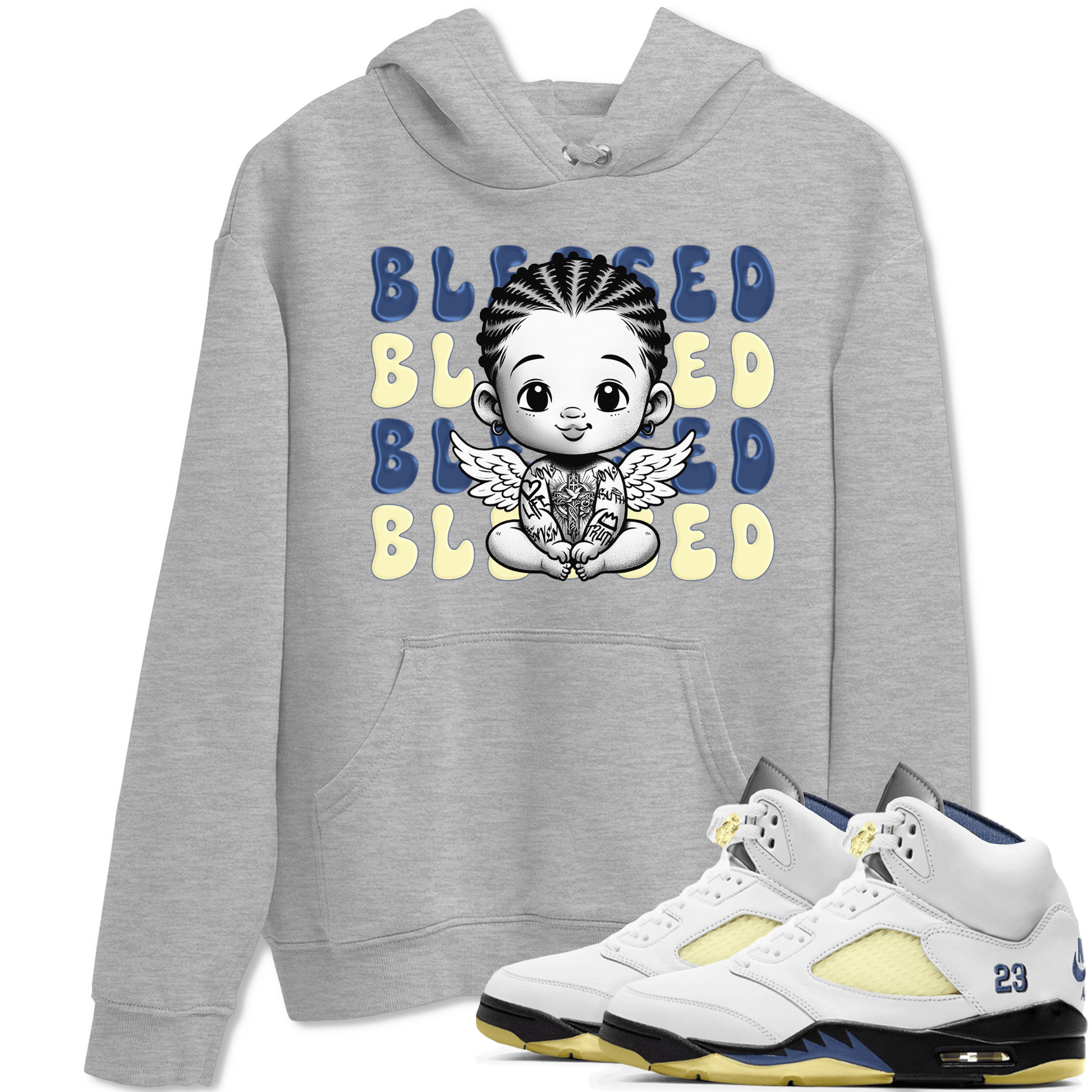 Jordan 5 A Ma Maniere x Dawn to match jordans Blessed Baby sneaker tees Air Jordan 5 A Ma Maniere x Photon Dust SNRT Sneaker Tees Sneaker Matching Cotton Shirt unisex cotton Heather Grey 1 crew neck shirt