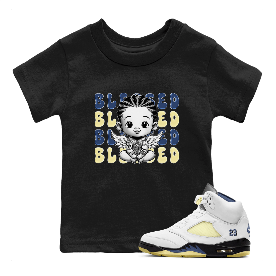 Jordan 5 A Ma Maniere x Dawn to match jordans Blessed Baby sneaker tees Air Jordan 5 A Ma Maniere x Photon Dust SNRT Sneaker Tees Sneaker Matching Cotton Shirt baby toddler Black 1 cotton Shirt