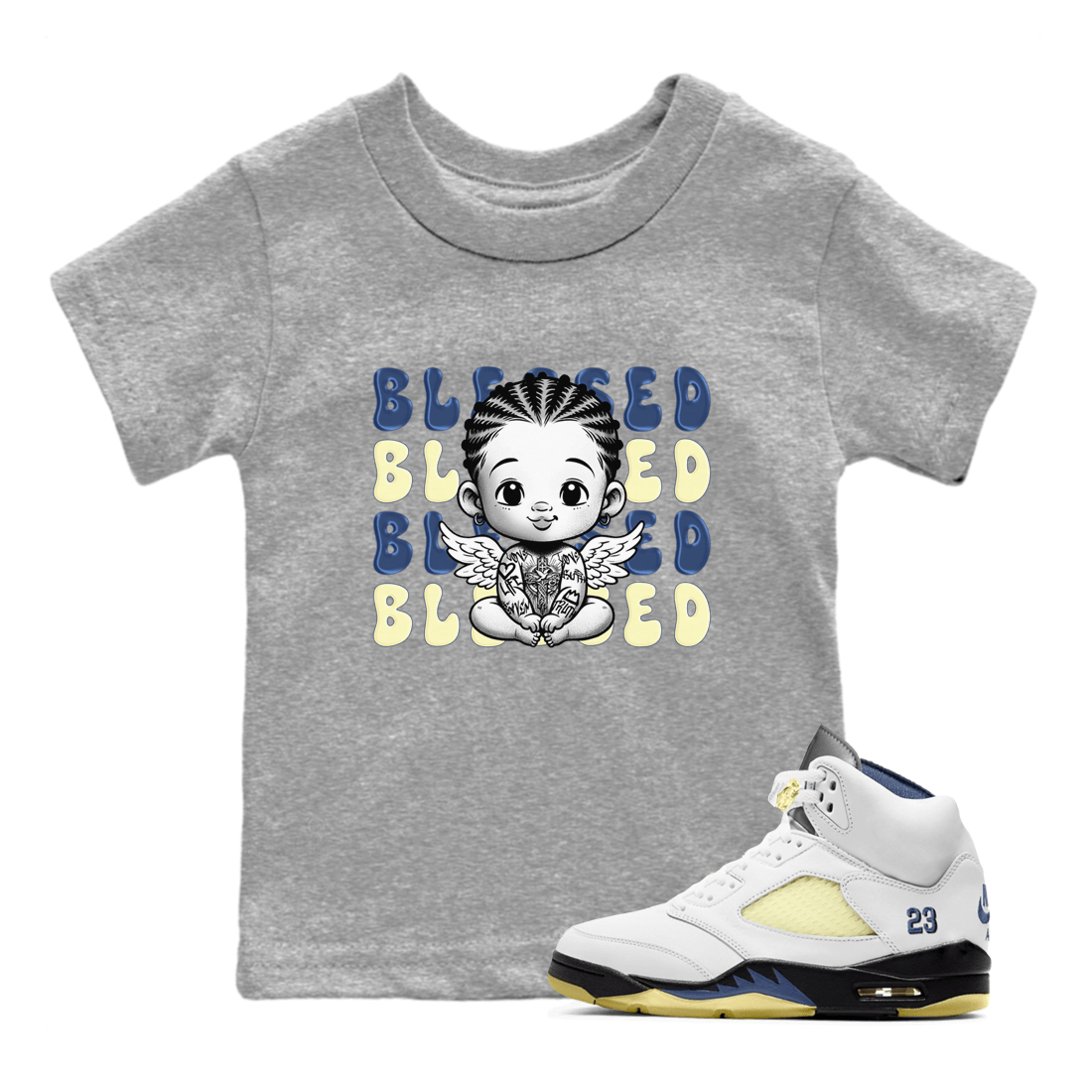 Jordan 5 A Ma Maniere x Dawn to match jordans Blessed Baby sneaker tees Air Jordan 5 A Ma Maniere x Photon Dust SNRT Sneaker Tees Sneaker Matching Cotton Shirt baby toddler Heather Grey 1 cotton Shirt