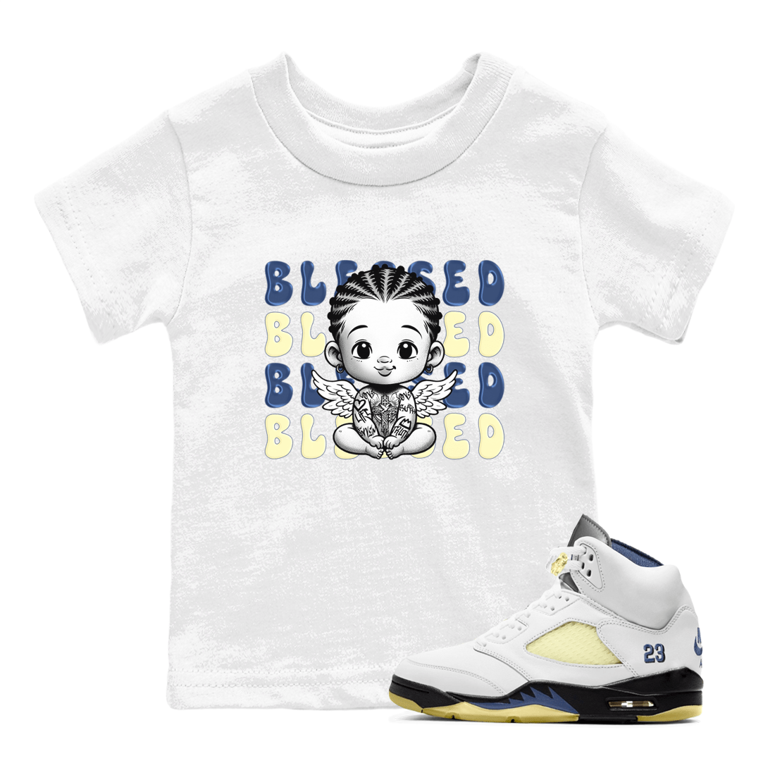 Jordan 5 A Ma Maniere x Dawn to match jordans Blessed Baby sneaker tees Air Jordan 5 A Ma Maniere x Photon Dust SNRT Sneaker Tees Sneaker Matching Cotton Shirt baby toddler White 1 cotton Shirt