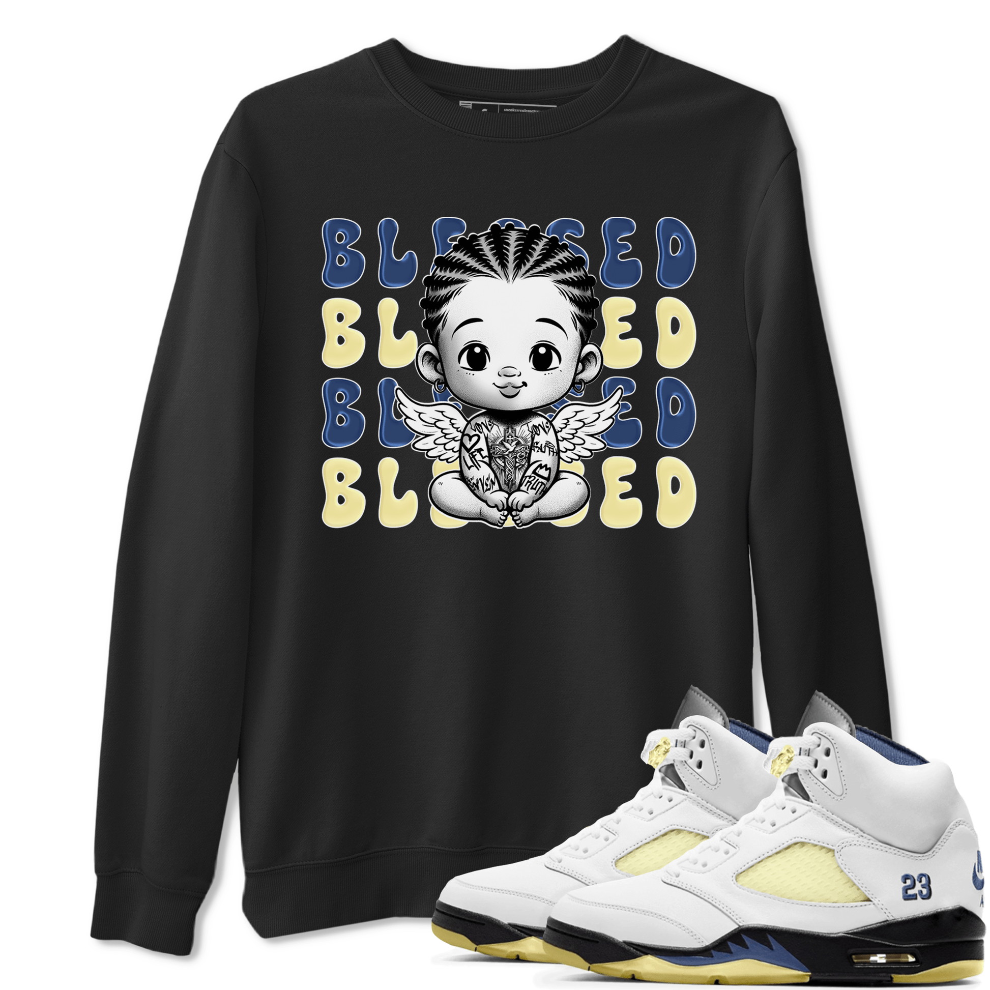 Jordan 5 A Ma Maniere x Dawn to match jordans Blessed Baby sneaker tees Air Jordan 5 A Ma Maniere x Photon Dust SNRT Sneaker Tees Sneaker Matching Cotton Shirt unisex cotton Black 1 crew neck shirt