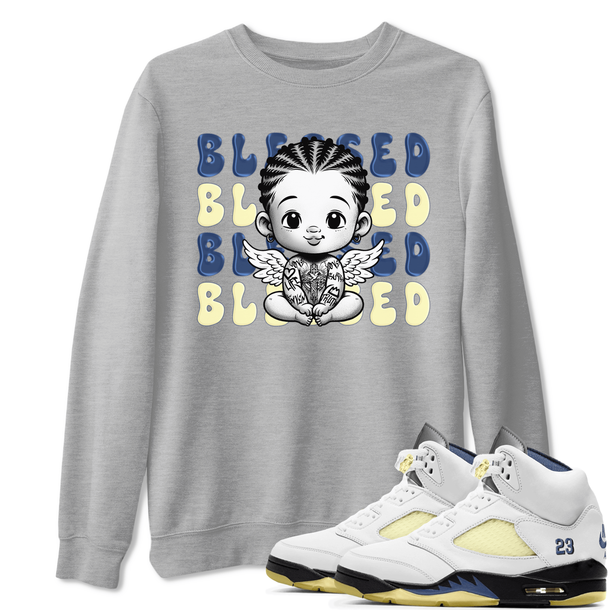 Jordan 5 A Ma Maniere x Dawn to match jordans Blessed Baby sneaker tees Air Jordan 5 A Ma Maniere x Photon Dust SNRT Sneaker Tees Sneaker Matching Cotton Shirt unisex cotton Heather Grey 1 crew neck shirt