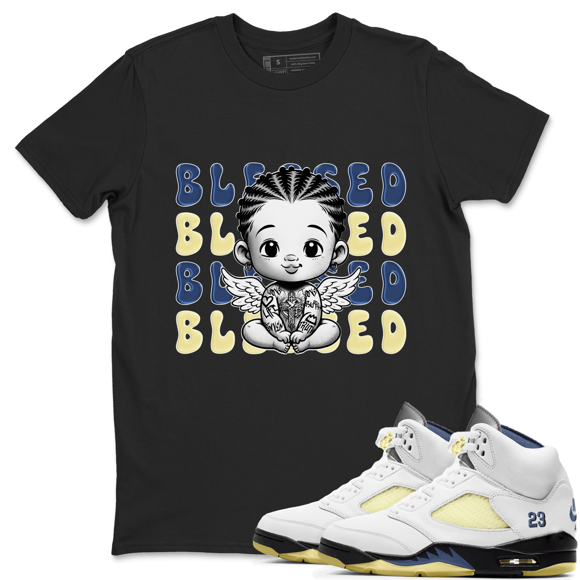 Jordan 5 A Ma Maniere x Dawn to match jordans Blessed Baby sneaker tees Air Jordan 5 A Ma Maniere x Photon Dust SNRT Sneaker Tees Sneaker Matching Cotton Shirt unisex cotton Black 1 crew neck shirt