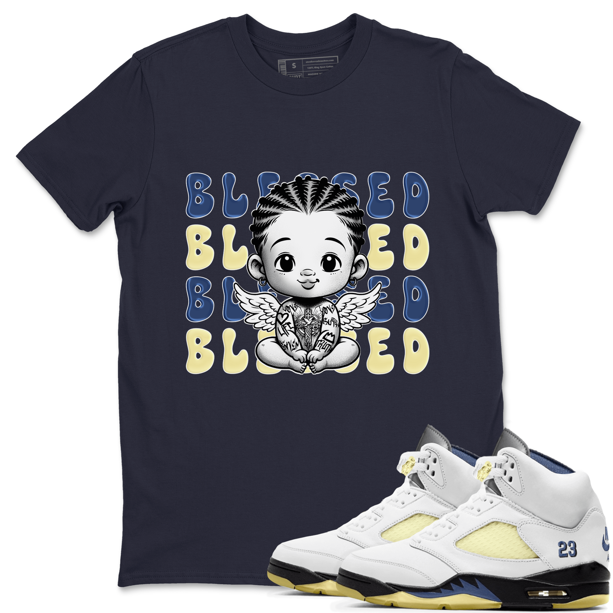 Jordan 5 A Ma Maniere x Dawn to match jordans Blessed Baby sneaker tees Air Jordan 5 A Ma Maniere x Photon Dust SNRT Sneaker Tees Sneaker Matching Cotton Shirt unisex cotton Navy 1 crew neck shirt