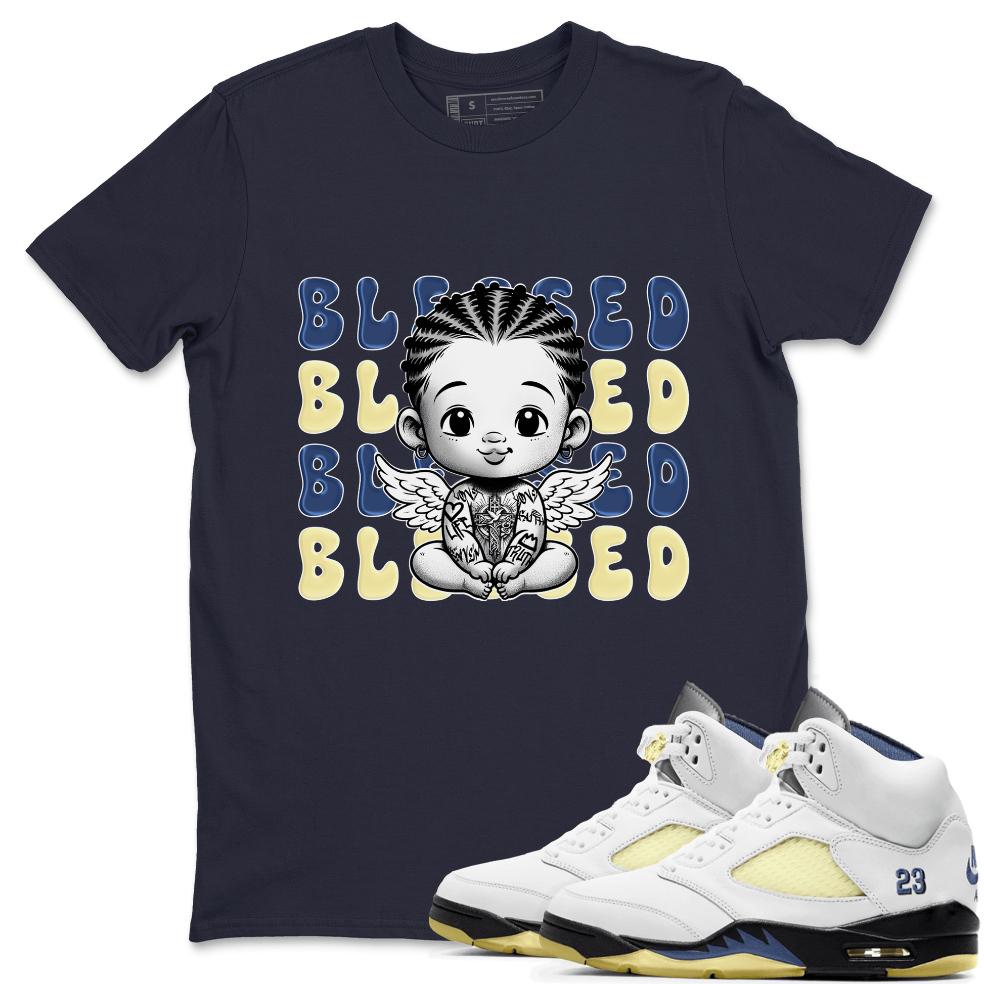 Jordan 5 A Ma Maniere x Dawn to match jordans Blessed Baby sneaker tees Air Jordan 5 A Ma Maniere x Photon Dust SNRT Sneaker Tees Sneaker Matching Cotton Shirt unisex cotton Navy 1 crew neck shirt