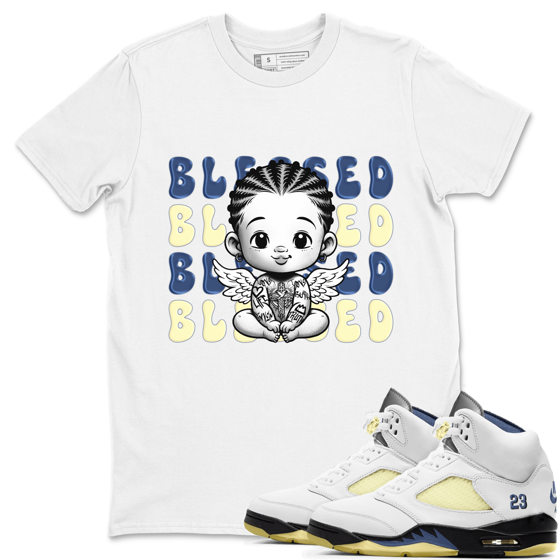 Jordan 5 A Ma Maniere x Dawn to match jordans Blessed Baby sneaker tees Air Jordan 5 A Ma Maniere x Photon Dust SNRT Sneaker Tees Sneaker Matching Cotton Shirt unisex cotton White 1 crew neck shirt