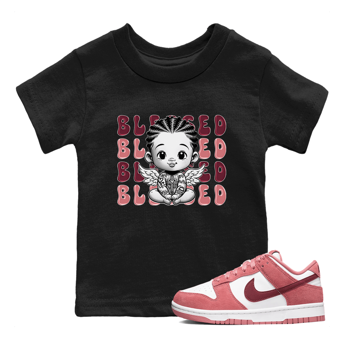 Dunk Low Valentines Day shirt to match jordans Blessed sneaker tees Special Valentine's Day Couple Shirt Dunk Valentine's Day 2024 SNRT Sneaker Tees Sneaker Matching Shirt Baby Toddler Black 1 T-Shirt