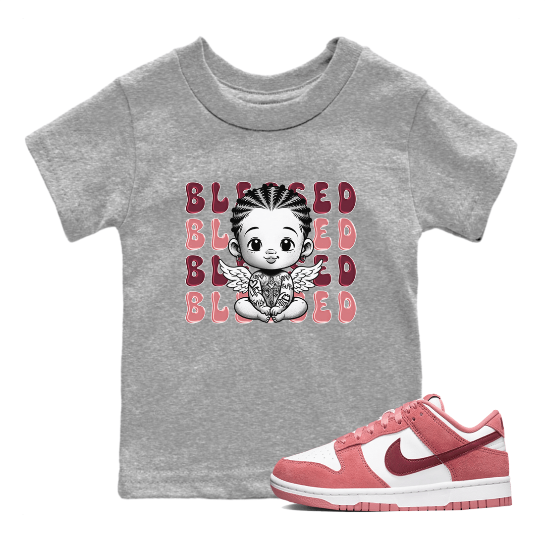 Dunk Low Valentines Day shirt to match jordans Blessed sneaker tees Special Valentine's Day Couple Shirt Dunk Valentine's Day 2024 SNRT Sneaker Tees Sneaker Matching Shirt Baby Toddler Heather Grey 1 T-Shirt