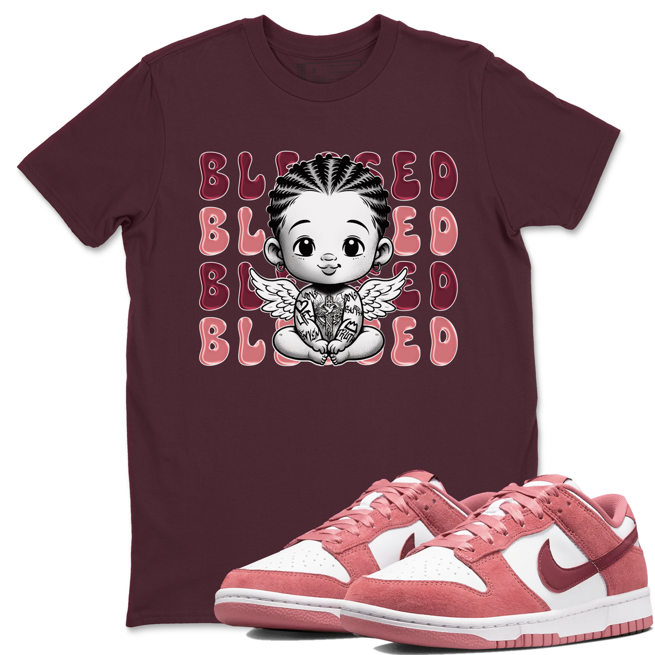 Dunk Low Valentines Day shirt to match jordans Blessed sneaker tees Special Valentine's Day Couple Shirt Dunk Valentine's Day 2024 SNRT Sneaker Tees Sneaker Matching Shirt Unisex Maroon 1 T-Shirt
